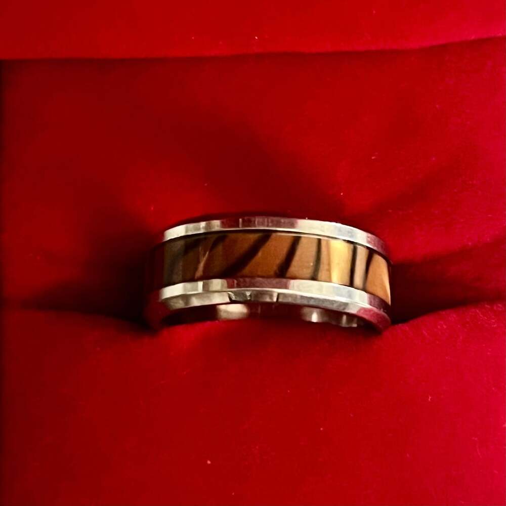 Tungsten Silver with Wood Inlay Polished Edges 6mm Band Size 7